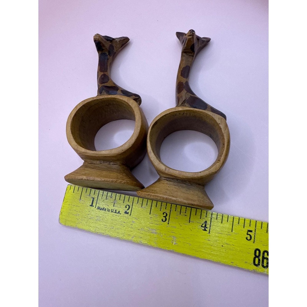Wooden Giraffe Napkin Rings Set of 2, Carved Animal‎ Home Decor - Picture 7 of 10